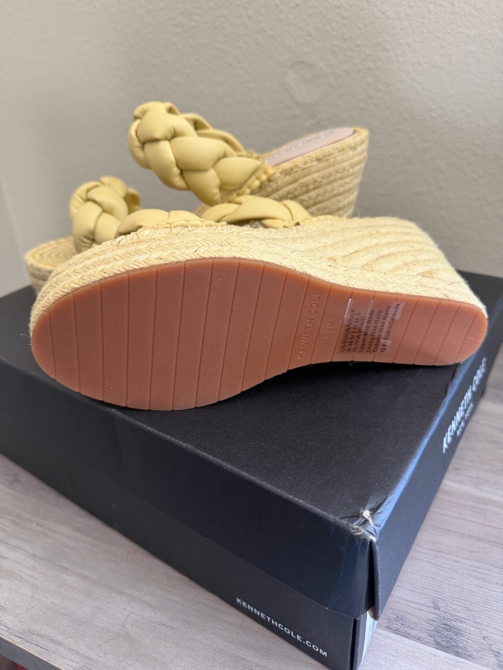 Kenneth Cole New York Olivia Pale Yellow Braided Espadrille Wedge Sandals - Picture 4 of 7
